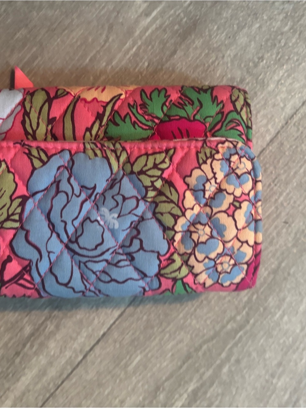 Vera Bradley Pink Floral Quilted Wallet with Blue and Green Accents